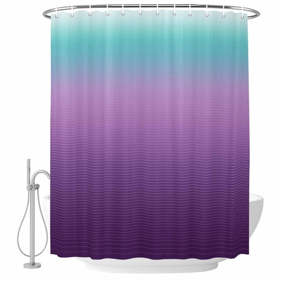 Ombre Purple Teal Fabric Shower Curtain Gradient Stripes Washable Shower Curtains for Bathroom, Waterproof Bath Curtain with Hooks Home Decor 36x72in