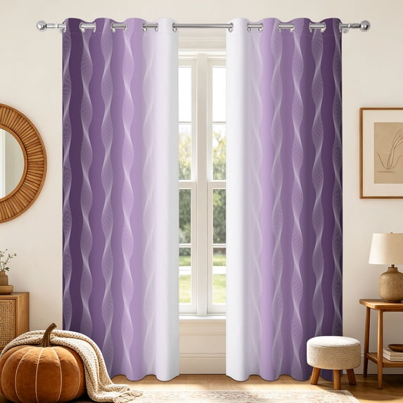 Ombre Purple Wave Curtains For Bedroom Living Room,2 Panels Set,96 Inch Length,Thermal Insulated Grommet Top Window Drapes