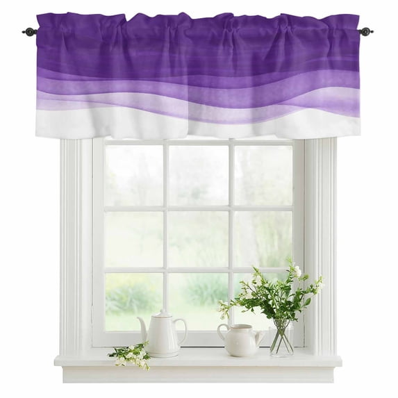Ombre Purple Waves Valances for Windows, Rod Pocket Kitchen Valance Curtains - Soft & Washable Small Window Treatment for Living Room, Bathroom, Abstract Gradient Color 54x18inch, 1 Panel