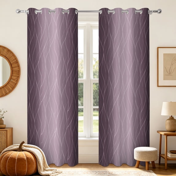 Ombre Purple Wavy Line Blackout Curtains,2 Panels,63 Inch Length,Room Darking Thermal Insulated Window Drapes for Bedroom