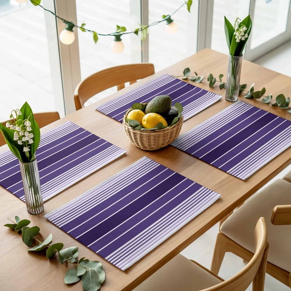 Ombre Purple White Stripe Line Placemats Set of 4,Wipeable Washable Table Mats for Dining Tables, Modern Watercolor Stripes Place Mats for Kitchen Event Party Tabletop Decor