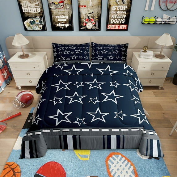 Ombre Queen Comforter Set Sports Bedding Sets Teen Star Decor Bedding Comforter Sets Sports Themed Down Comforter Game Decor Duvet Set Navy Blue