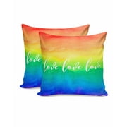 Ombre Rainbow LGBT 16x16 Pillow Covers Set of 2, Watercolor Art Decorations Outdoor Throw Pillow Covers, Cotton Linen Square Pillowcases for Patio Sofa Couch Bedroom Decorative