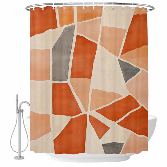 Ombre Red Beige Geometric Fabric Shower Curtain Abstract Art Washable Shower Curtains for Bathroom, Waterproof Bath Curtain with Hooks Home Decor 36x72in