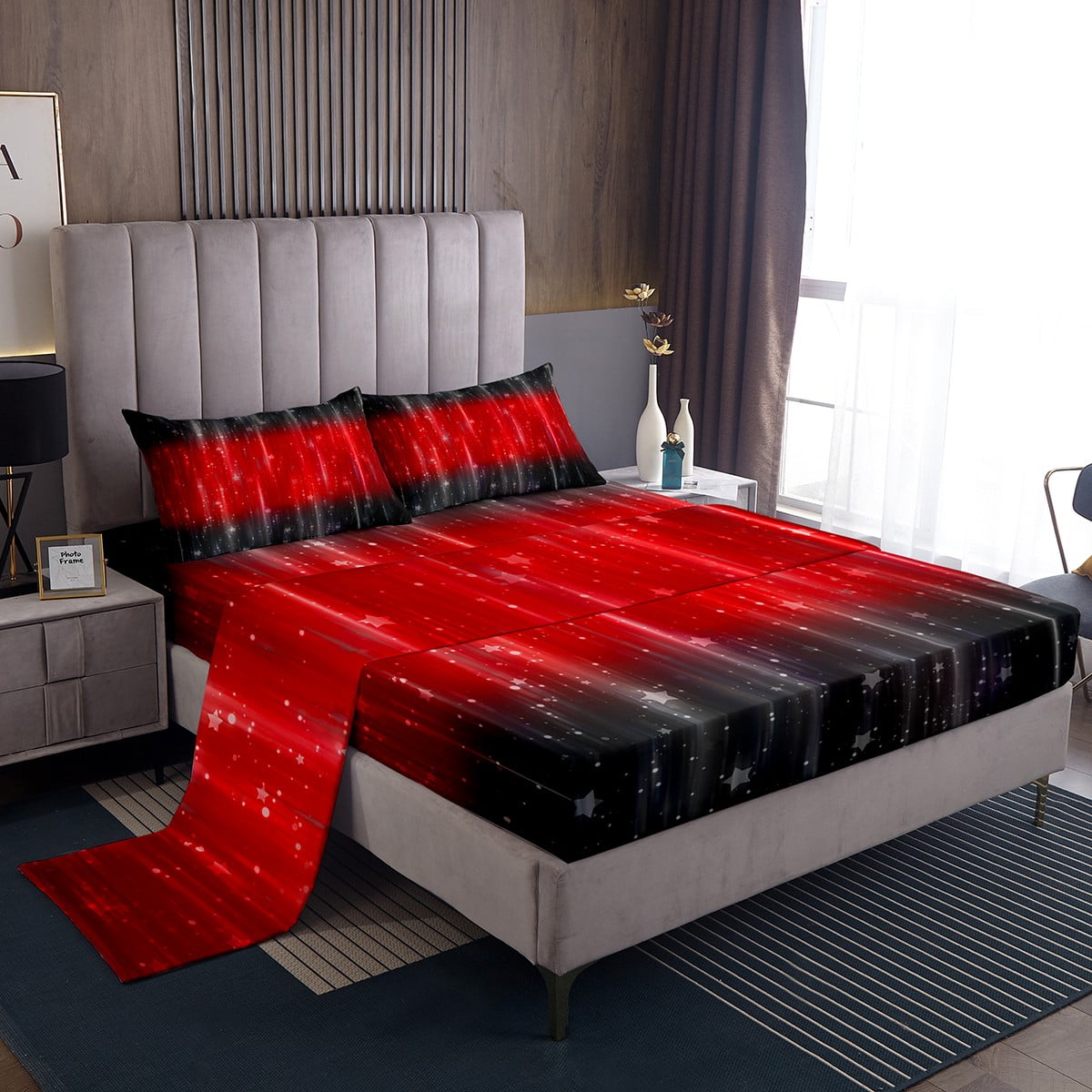 Ombre Red Black King Sheets Gradient Black and Red Bed Set, Abstract ...