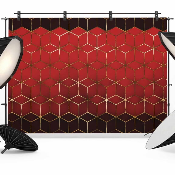 Ombre Red Geometric Backdrop for Photoshoot, Photography Photo Studio Background Wall Backdrop, Modern Abstract Art Back Drop Banner Panel for Portraits Wedding Party Live Streaming Decor 8x6Ft