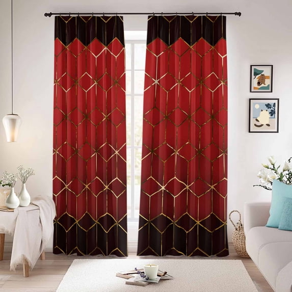 Ombre Red Geometric Blackout Curtains for Bedroom/Living Room, Pinch Pleated Black Out Curtains, Modern Abstract Art Room Darkening Window Drapes with Hooks 2 Panels, 39"x70"
