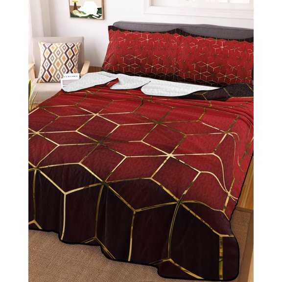 Ombre Red Geometric Full Size Down Alternative Comforter, Lightweight Comforter Quilt Bedding Set with Pillow Shams Modern Abstract Art All Seasons Bed Comforter Duvet Insert 78"x90"