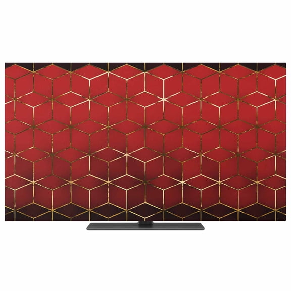 Ombre Red Geometric TV Dust Cover, Stretchable TV Screen Desktop Computer Protector Cover, Modern Abstract Art Television Dustproof Slipcover Indoor Outdoor Decor for 19–24 Inch Flat or Curved TVs