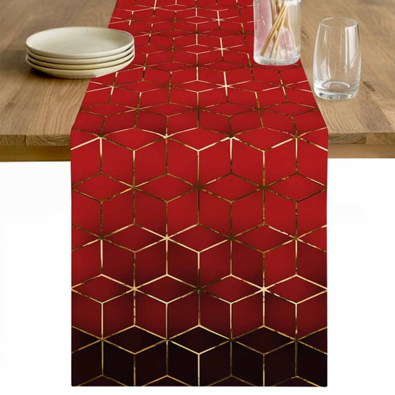 Ombre Red Geometric Table Runner 36 Inches Long Farmhouse Dress Scarves, Modern Abstract Art Dining Tablerunner for Coffee Table/Kitchen Island/Party Décor, Small 13" x 36"
