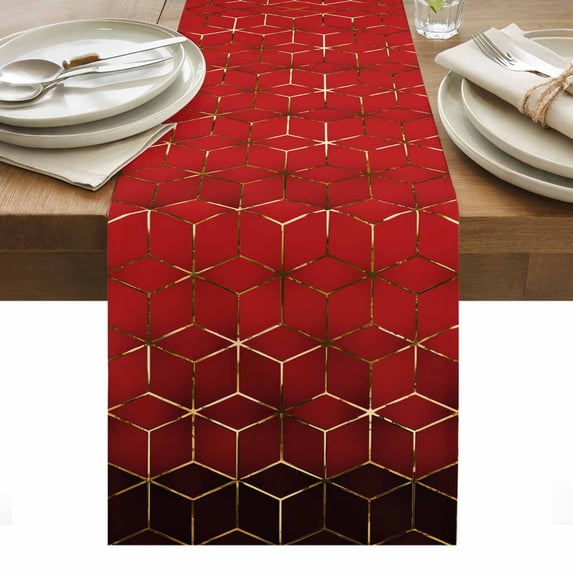 Ombre Red Geometric Table Runner - 70 Inch Long, Kitchen Dining Table Runner Dresser Scarves, Modern Abstract Art Farmhouse Decor for Coffee Tables Wedding Party Banquet