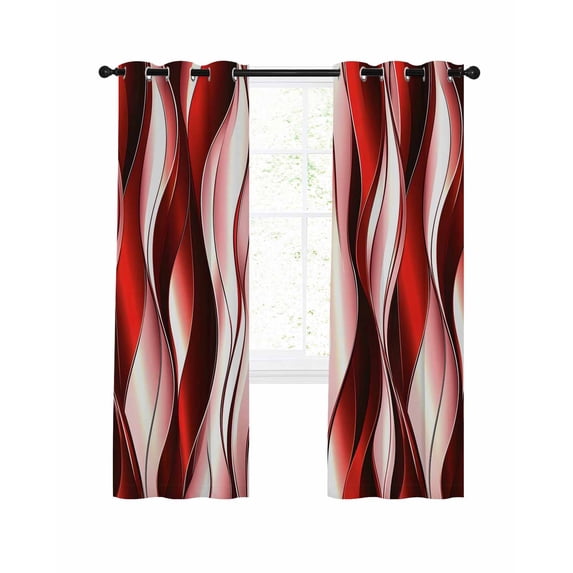 Ombre Red Lines Blackout Curtains 90 Inches Length, Abstract Water Ripple Gradient Color Window Treatment Thermal Insulated Drapes for Bedroom Living Room 2 Panels 104x90 Inches