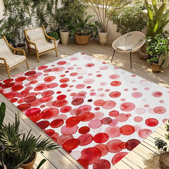 Ombre Red Polka Dot Outdoor Rug for Patio/Deck/Porch, Non-Slip Large Area Rug 3 x 5 Ft, Abstract Watercolor Geometric Gradient Indoor Outdoor Rugs Washable Area Rugs, Camping Rug Carpet Runner