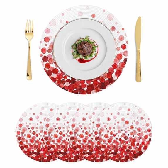 Ombre Red Polka Dot Round 13 Inch Placemats Set of 4, Abstract Watercolor Geometric Gradient HeatResistant Non Slip Place Mats for Dining Table, Wipeable Braided Kitchen Table Mats for Housewarming
