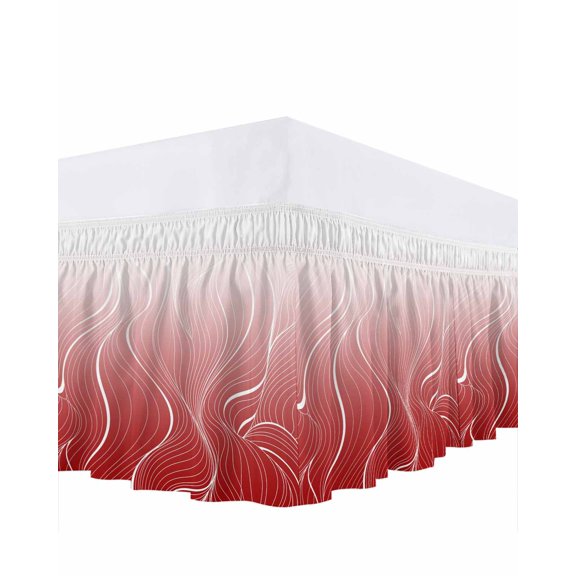 Ombre Red Stripes Bed Skirt Striped Lines Waves Gradient Bed Skirts California King Size 18 Inch Drop, Wrap Around Dust Ruffle&nbsp;Bedskirt with Adjustable Elastic Belt for Queen Size Beds