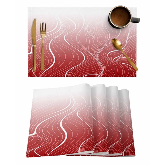 Ombre Red Stripes Placemats Set of 2 Striped Lines Waves Gradient Heat Insulation Washable Place Mats, Rustic Non-Slip Table Mats for Dining Table Party Kitchen Decor,13x19 Inch