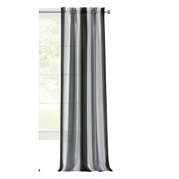 Ombre Rod Pocket Window Curtain Panel - 50x84 - Black/Silver