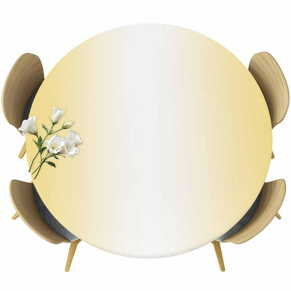Ombre Round Fitted Table Cover Lemon Yellow and White Gradient Waterproof Table Cloth with Elastic Edge Wipeable Tablecloth for Picnic Camping Party Fits 36"-44" Diameter
