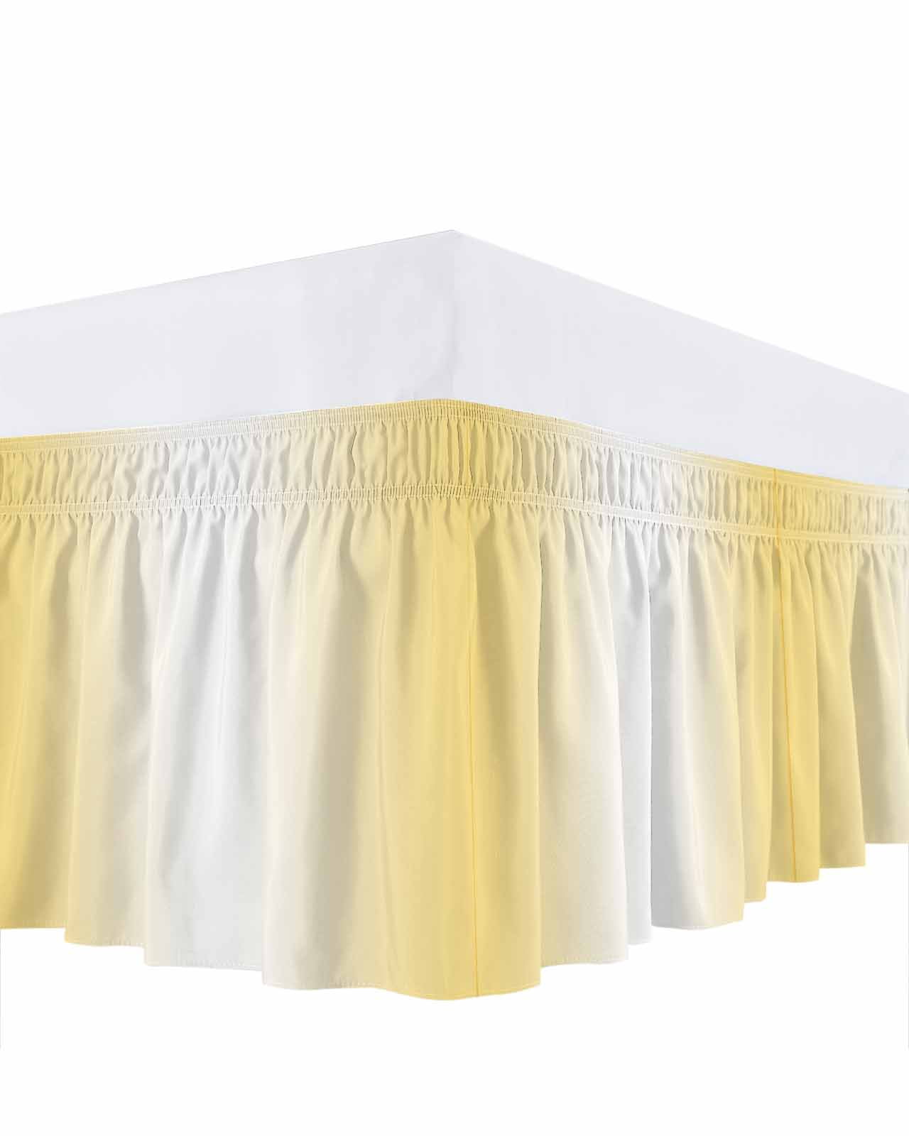 Ombre Ruffle Bed Skirt Queen Size Lemon Yellow and White Gradient Adjustable Elastic Dust Bed Skirts Wrap Around Bedskirt Wrinkle Free Easy Fit with 16 Inch Drop