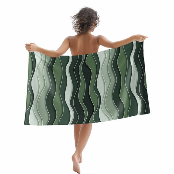 Ombre Sage Green Beach Towels Blanket Soft&Absorbent Quick Dry Microfiber Abstract Ocean Waves Pool Towels for Swimming ,Yoga, Sports, Gym, Camping,Large 30X60in,