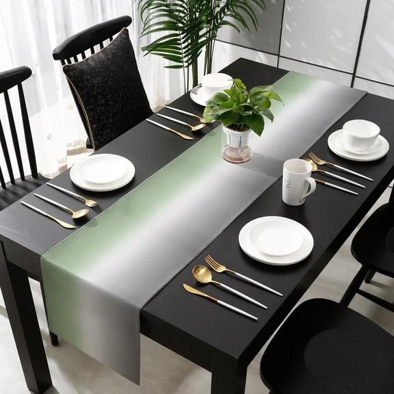 Ombre Sage Green, Cotton Linen Table Runner 13 x 90 inch Minimalist Contemporary Grey Non-slip Rectangular Dining Table Decor for Wedding Party Holiday Dinner