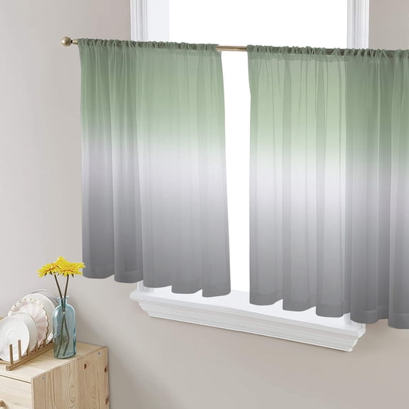 Ombre Sage Green, Sheer Curtains 54 Inches Length 2 Panels Set, Window Sheer Curtains for Living Room/Bedroom, Minimalist Contemporary Grey Light Filtering Rod Pocket Curtain 52'' x 54'' x 2