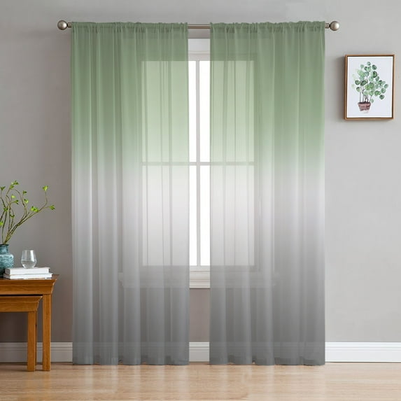 Ombre Sage Green, Sheer Curtains 96 Inches Long 2 Panels Set, Window Sheer Curtains for Living Room/Bedroom, Minimalist Contemporary Grey Light Filtering Rod Pocket Curtain 52'' x 96'' x 2