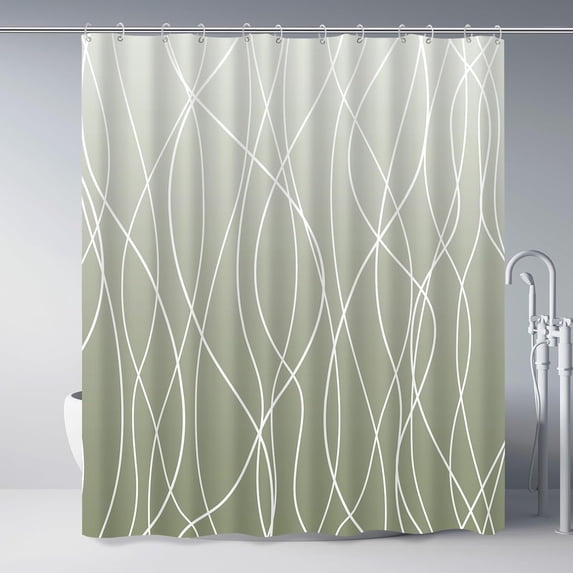 Ombre Sage Green Striped Fabric Shower Curtain for Bathroom with 12 Hooks, Shower Curtains for Bathroom, Waterproof Bath Accessories Hotel Style - Machine Washable 72 X 72