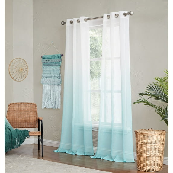 Ombre Semi Sheer Light Filtering Grommet Window Curtains & Drapes 76 x 84 Mint
