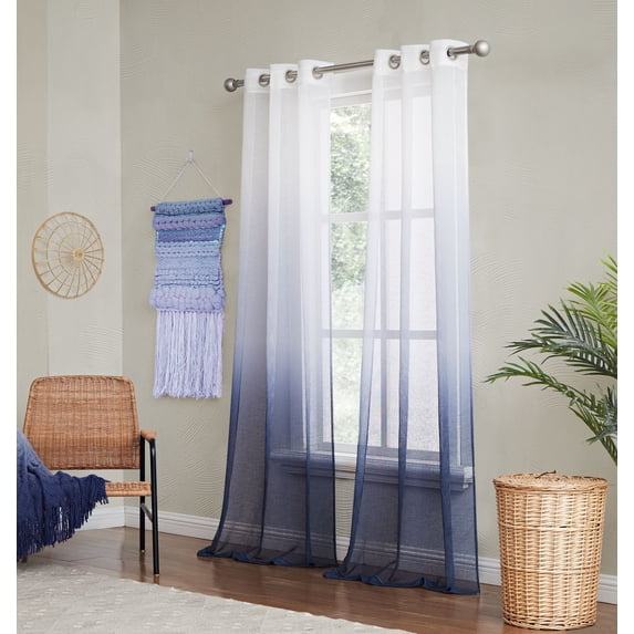 Ombre Semi Sheer Light Filtering Grommet Window Curtains & Drapes 76 x 84 Navy