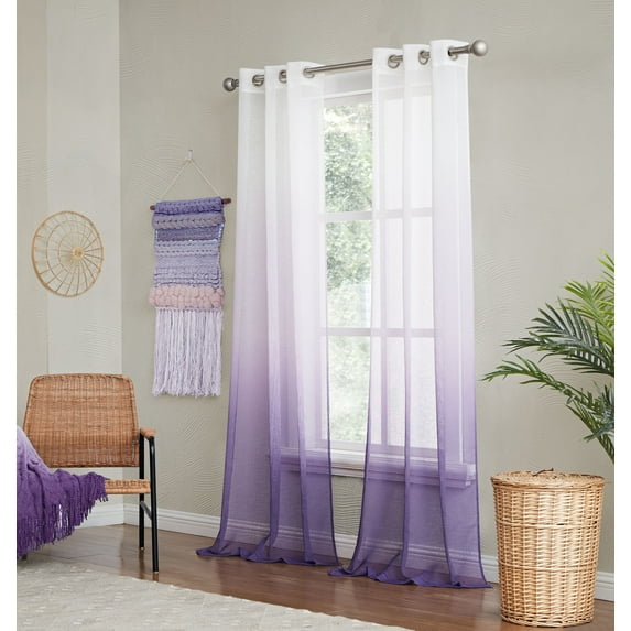 Ombre Semi Sheer Light Filtering Grommet Window Curtains & Drapes 76 x 84 Purple