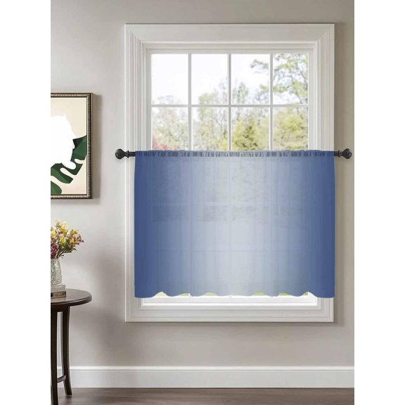 Ombre Sheer Curtains 54 Inch Long 1 Panel Navy Blue Gradient Rod Pocket Voile Cafe Curtains Light Filtering Small Window Treatments for Kitchen Basement 52" x 54"