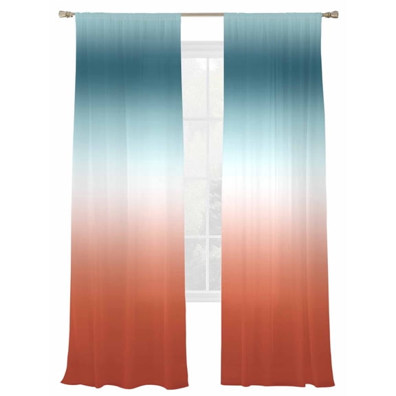 Ombre Sheer Curtains 84 inches Long 2 Panels Set Abstract Gradient Red Teal Modern Sheer Drapes Rod Pocket Window Curtains for Living Room/Bedroom