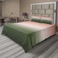 thumbnail image 1 of Ambesonne Ombre Fitted & Top Sheet Set with Shams, Color Change, Salmon Peacock Green, 1 of 7