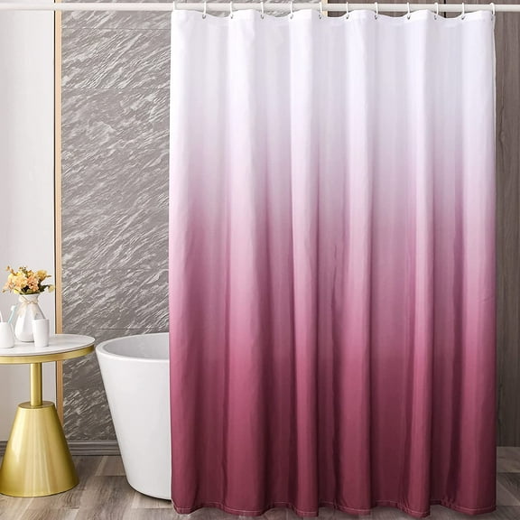 Ombre Shower Curtain Sets - for Bathroom Accessories Fabric Polyester Waterproof Modern Shower Curtain Liner with 12 Hooks Red W72xL72