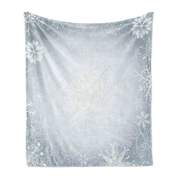 Ombre Soft Flannel Fleece Blanket, Christmas Theme Gentle Frame with Curls Swirls Snowflakes Lace Inspired Motif, Cozy Plush for Indoor and Outdoor Use, 50" x 70", Pale Blue Coconut, by Ambesonne