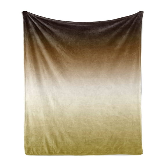 Ombre Soft Flannel Fleece Blanket, Modern Illustration of Color Changes in Earth Tones with Plain Middle Line Print, Cozy Plush for Indoor and Outdoor Use, 50" x 60", Brown and Khaki, by Ambesonne