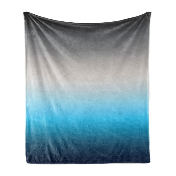 Ombre Soft Flannel Fleece Throw Blanket, Abstract Color Change Pattern Ornamental Blue Tones Open Sky Theme Design, Cozy Plush for Indoor and Outdoor Use, 50" x 70", Grey and Blue, by Ambesonne
