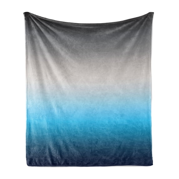 Ombre Soft Flannel Fleece Throw Blanket, Abstract Color Change Pattern Ornamental Blue Tones Open Sky Theme Design, Cozy Plush for Indoor and Outdoor Use, 50" x 60", Grey and Blue, by Ambesonne