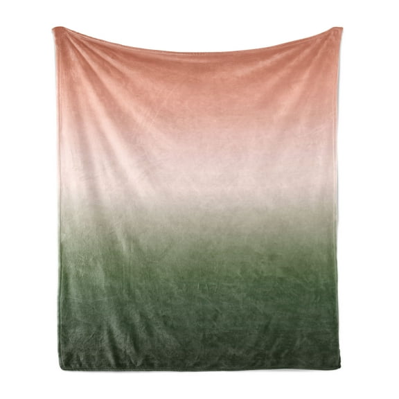 Ombre Soft Flannel Fleece Throw Blanket, Color Changes Soft and Dark Contrast Concept Illustration Print, Cozy Plush for Indoor and Outdoor Use, 50" x 70", Salmon Peacock Green, by Ambesonne
