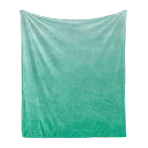 Ombre Soft Flannel Fleece Throw Blanket, Creative Abstract Waves with Tender Color Change Print, Cozy Plush for Indoor and Outdoor Use, 60" x 80", Sea Green Seafoam, by Ambesonne