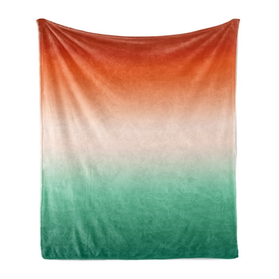 Ombre Soft Flannel Fleece Throw Blanket, Illustration of Color Change Effect with Nature Inspired Hues Artwork, Cozy Plush for Indoor and Outdoor Use, 50" x 60", Burnt Orange Sea Green, by Ambesonne