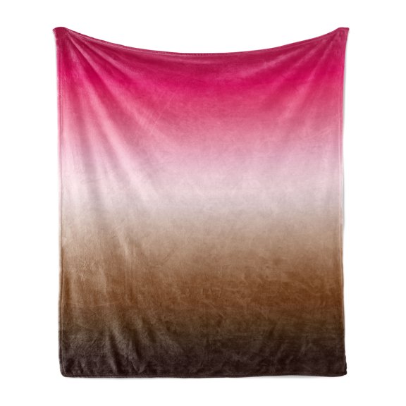 Ombre Soft Flannel Fleece Throw Blanket, Neutral Colors Combine Summer Sugary Inspired Graphic, Cozy Plush for Indoor and Outdoor Use, 50" x 70", Hot Pink Chocolate, by Ambesonne