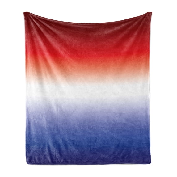 Ombre Soft Flannel Fleece Throw Blanket, United States Flag Inspired Tender Color Change Graphic Patriotic Style, Cozy Plush for Indoor and Outdoor Use, 50" x 60", Indigo Vermilion, by Ambesonne