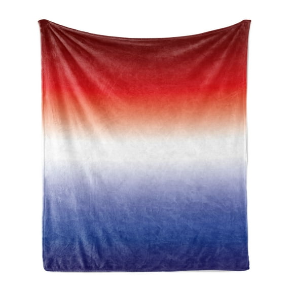 Ombre Soft Flannel Fleece Throw Blanket, United States Flag Inspired Tender Color Change Graphic Patriotic Style, Cozy Plush for Indoor and Outdoor Use, 50" x 60", Indigo Vermilion, by Ambesonne