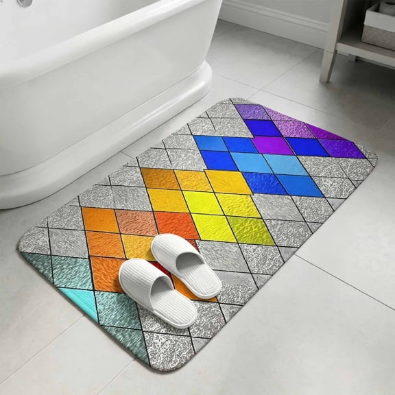 Ombre Stained Glass Washable Area Rugs for Living Room Bedroom, Large Non Slip Indoor Floor Carpet Absorbent Low Pile Modern Abstract Geometric Art Door Mat Rugs for Bathroom Entryway 47.2"x63"