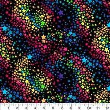 Ombre Stars 44" 100% Cotton Novelty Fabric With Glitter, One-Yard Precut, Black Multi-color
