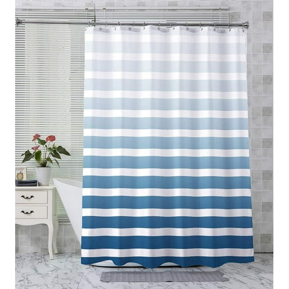 Ombre Stripe Shower Curtain, Navy Blue Striped Shower Curtain for Bathroom, Fabric Shower Curtain 150G with Weighted Hem, Washable Curtain for Home and Hotel, 72x72 Inches