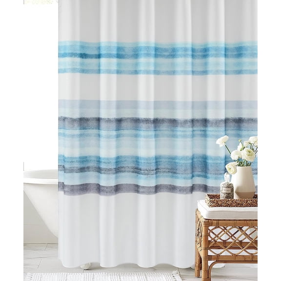 Ombre Stripe Shower Curtain, Oil Painting Abstract Beach Shower Curtain, Decorative Shower Curtains for Bathroom, Waterproof & Washable (36x72 inch, Blue Ombre)