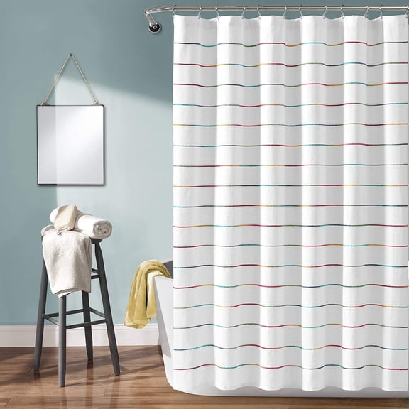 Ombre Stripe Yarn Dyed Cotton Shower Curtain, 72" W x 72" L, Gray & Multi - Fabric Shower Curtains - Striped Bathroom Curtain - Farmhouse & Coastal Decor